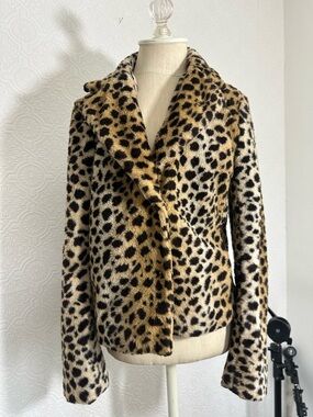 Anne Taylor cheetah Print Faux Fur Jacket - Tan/Black